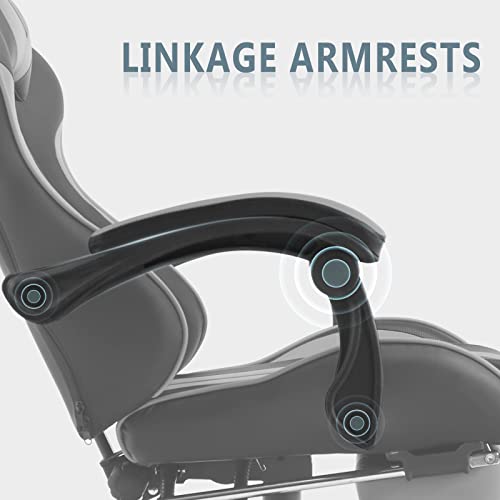 Ferghana Grey Gaming Chairs with Footrest,PC Gaming Chair,Computer Chair, E-Sports Chair,Ergonomic Office Chair with Adjustable Headrest and Lumbar Support(Grey)