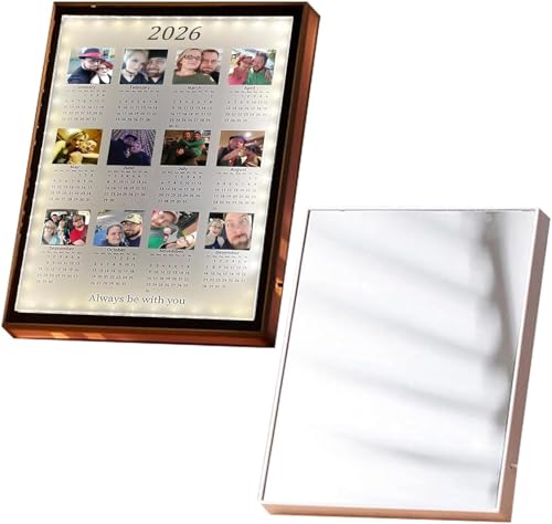 ROSLILY Personalized 2026 Calendar Mirror Light Box with Photos, Couple