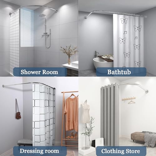Adjustable Corner Shower Curtain Rod, Stretchable Stainless Steel L Shaped Shower Curtain Rail, Curved Bowed Shower Curtain Pole, Drill Or No Drill, For Bathroo(Size:A 70-95cm X 70-95cm,Color:Silver) by HCFSMGS - Used condition - Image 8
