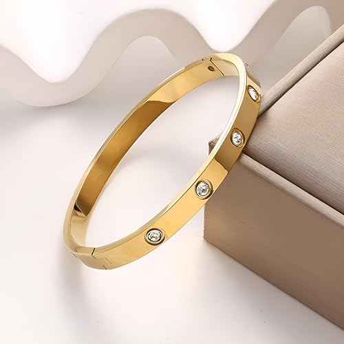 Love Bangle Bracelet For Women-18K Gold Plated twisted chunky solid Cubic Zirconia Stackable Bracelet Wristband Bangle Bracelet Set，Gifts for Women's Day and Mother's Day4
