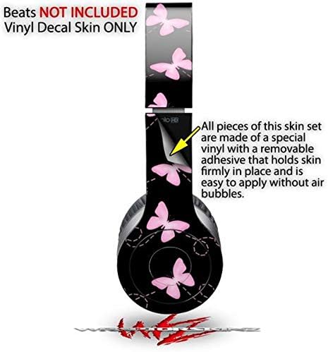 Skin Decal Wrap Works with Original Beats Solo HD Headphones Pastel Butterflies Pink on Black Skin Only (Headphones NOT Included)