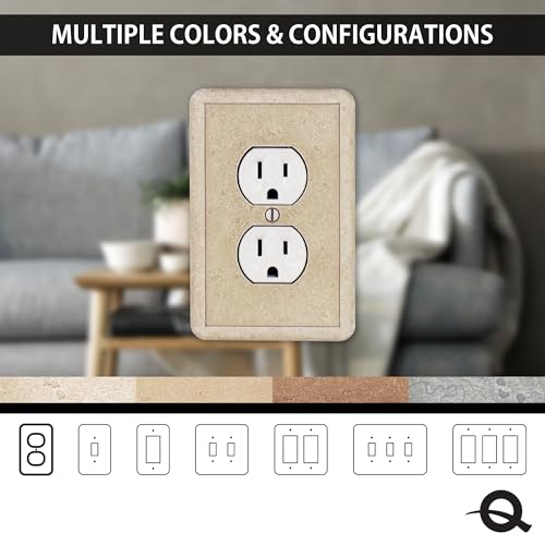 Questech Outlet Cover, Single Duplex Wall Plate 1-Gang Switch Plate Standard Size Electrical Outlet Receptacle Cover, Decorative Tumbled Texture, Travertine