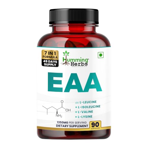 Image of Humming Herbs EAA with Leucine, Isoleucine, Valine, Lysine, Methionine & More | 1350mg | 90 Capsules | 7-in-1 Formula | 45 Days Supply