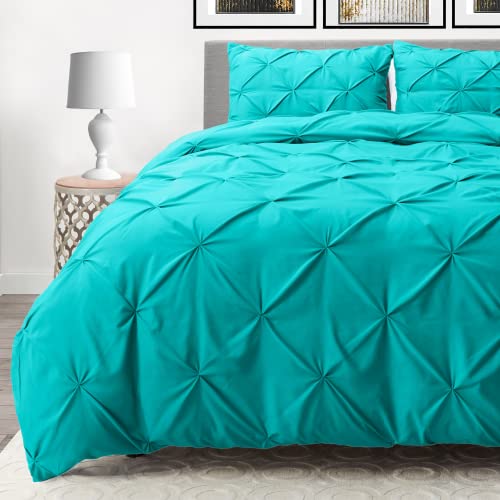 Image of Nestl Twin Comforter Set Pinch Pleat Comforter, Bedding Comforter Sets, Comforter Set for Twin Bed, Pintuck Comforter Set Twin /Twin XL Size, Down Comforter with 1 Pillow Sham, 2-Piece - Teal Blue