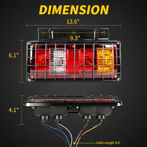 Image of 2 Pack Truck Tail Lights Kit with Iron Net Protection, Super Bright Waterproof Brake Turn Signal Reverse Fog Lights for Trailer, RV, Boat & Camper 12 /24V Halogen With Bulbs