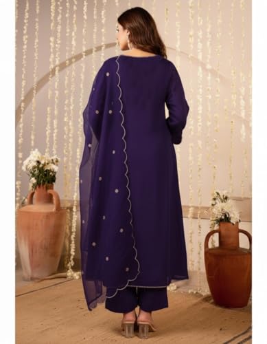 Image of Nermosa Women Embroidery Solid Anarkali Kurta and Pant Set with Dupattas
