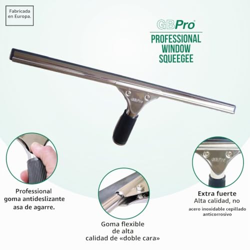 Miniatura 2 de Gbpro - Limpiaparabrisas Profesional De Acero Inoxidable 45 Cm Con Cuchilla De Goma - Equipo De Limpieza De Ventanas