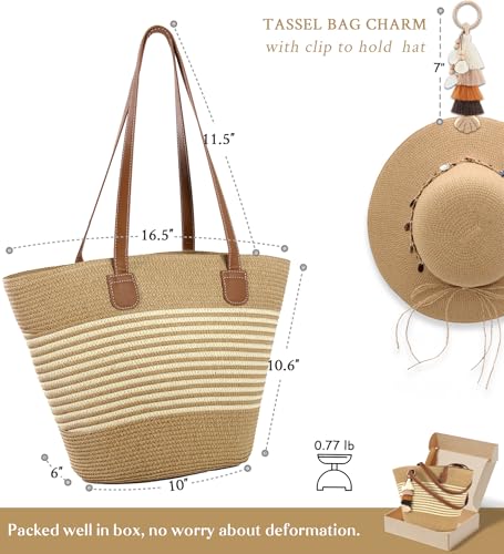 RUNROLE Raffia Tote Bags with Tassel Hat Clip, Straw Beach Purses for Women by RUNROLE - Used condition - Image 4