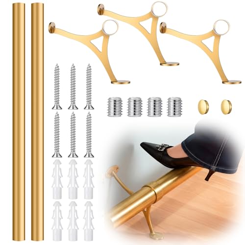Image of Zonon 8 ft Bar Foot Rail Kit Gold Undercounter Mount Hardware and Tubing Complete Kit Foot Railing for Bar Dome End Cap Stainless Steel Brass Finish for Kitchen Island Indoor Outdoor
