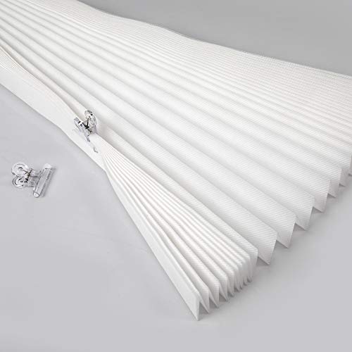 Biltek Cordless Pleated Fabric Window Shades Temporary Blinds- Light Filtering, Peel 'N Stick 48" W X 72" H, White #TOP6
