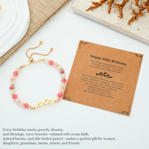 Image of Adjustable Natural Stone Bead Bracelet,Birthday Gift | Natural stone and 18K gold-plated copper adjustable wave bracelet ,birthday gift for family, friends and bestie