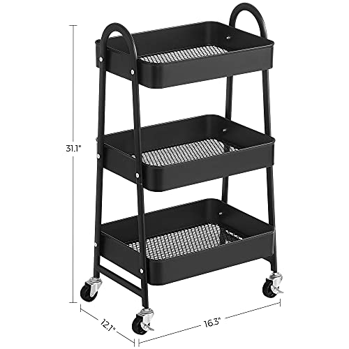 Songmics 3-Tier Rolling Cart, Metal Storage Cart, Kitchen Storage Trolley With 2 Brakes And Handles, Utility Cart, Easy Assembly, For Painting Utensils Bedroom Laundry Room, Black Ubsc068B01 #TOP4