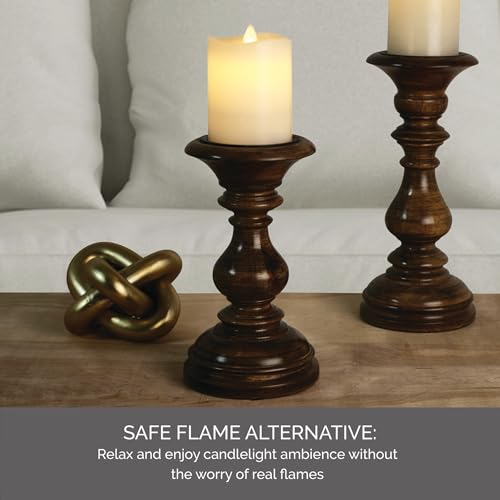 Image of Mikasa LED Wax Pillar Candle 3 x 4 Inch White Flameless Candle with Dancing Flame Effect - Battery Operated with 5-Hour Timer for Home Decor and Table Ambiance