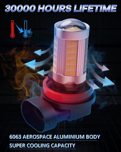 Qoope H11/H8 LED Fog Light Bulbs, 10-30V H11 LED Bulb 1:1 Mini Size H11/H8/H16 Fog Lights, 6000K Cool White 360° Full Illumination(Pack of 2)