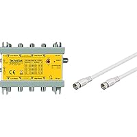 TechniSat TECHNIROUTER 5/1x16 Verteilung von einem Satellit (4 SatBlöcke) auf einen Kabelstrang für 16 Teilnehmer, Silber-gelb &amp; Goobay 60722 Sat Anschlusskabel, Antennenkabel, weiß
