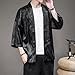 HZCX FASHION Mens Silk Satin Robe Summer Lightweight Dragon Kimono Shirt Cardigan Open Front 3/4 Sleeve Hanfu Chinese Jacket(880 Black,XX-Large)