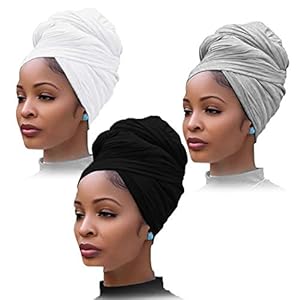 YMHPRIDE 3-delige stretch jersey tulband hoofdomslag Gebreide hoofddoeken Urban haarsjaal Effen kleur Extra lang…