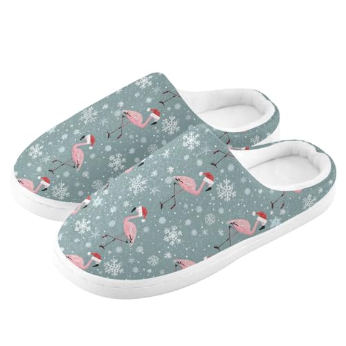 Fuzzy Memory Foam Slippers for Women/Men Flamingos Santa Hats Pattern Fluffy Winter House Shoes Indoor and Outdoor4