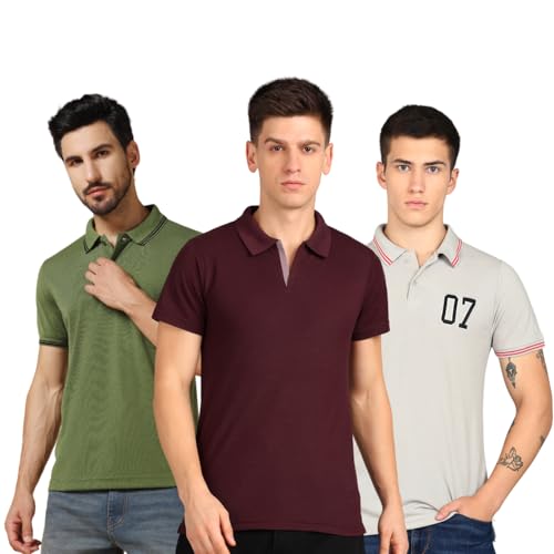 Image of INKKR Men's Solid Polo Neck Half Sleeve Stylish T-Shirt Combo (Size-3XL)