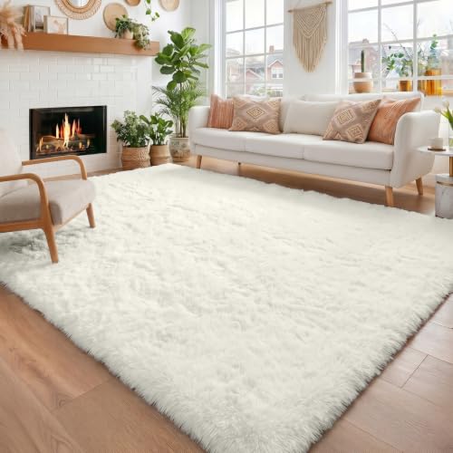 Amdrebio Cream Ivory White Plush Area Rug 4x6 for Bedroom Kids Nursery Dorm