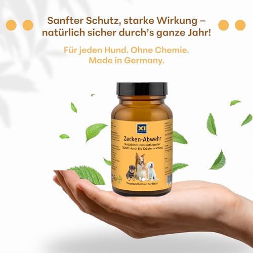 X1 Zecken-Abwehr Hund natürliches Pulver - 60g Bio Kräutermischung gegen Zecken & Parasiten aus Artemisia, Wermut, Kokos, Wilde Karde - Ohne chemische Zusätze