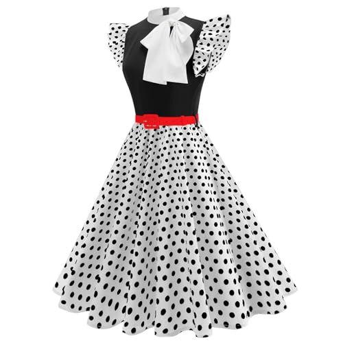 ODIZLI Women's 1950s Retro Dress Flutter Sleeve Bowknot Belted Swing Midi Dress Tea Party Cocktail Dresses2