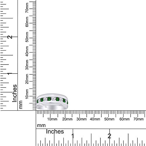 AFFY Simulated Green Emerald & White Cubic Zirconia Wedding Band Men in925 Sterling Silver Ring Size- 13