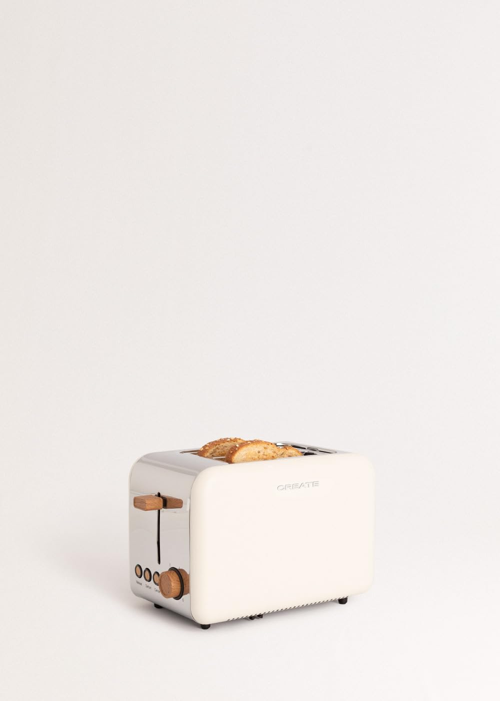 CREATE/TOAST RETRO/Toaster Cremeweiß / 6 Leistungsstufen, Krümelschublade, Thermostat, Auftauen, Aufwärmen, 2 breite Scheibenschlitze, 850W