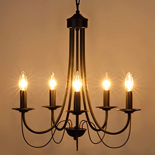 Derksic Black Chandelier 5-Light Farmhouse Candle Chandelier Rustic French Country Metal Chandeliers For Dining Room Living Room Bedroom Kitchen Foyer #TOP6