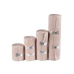 4PCS Elastic Bandage Wrap with Clips Fasteners 15Ft Adhesive Bandaging Stretch Tape Rolls for First Aid Measures Outdoor Sports 2"-6" Width