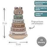 Elefantasie Stapelturm aus Holz personalisierbar mit Namen und Geburtsdaten Gravur Holzspielzeug Bär ab 12 Monaten