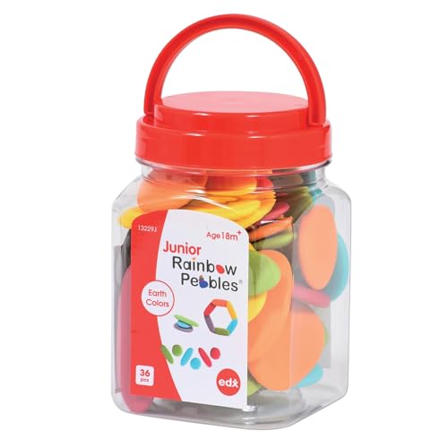 Image of edxeducation - 13229 Rainbow Pebbles - Junior - Earth Colors - Mini Jar - Ages 18M+ - Sorting and Stacking Stones - Early Math Manipulative for Children - First Counting and Construction Toy