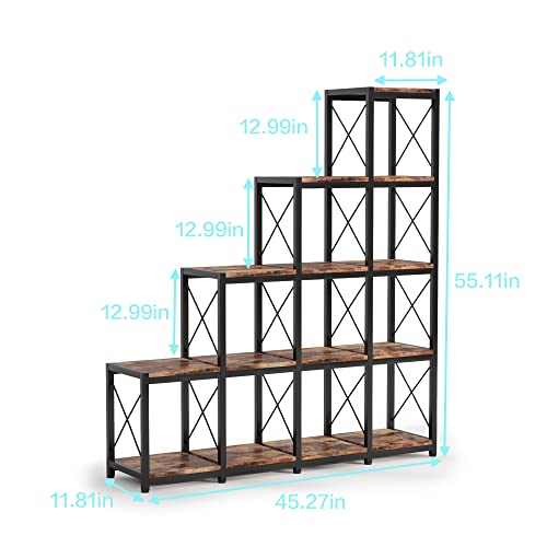 Pakasept 14 Shelves Bookshelf, Ladder Corner Bookshelf, Industrial Vintage Bookshelf, Rustic 5-Tier Display Shelf Storage Organizer For Home Office Living Room #TOP1