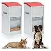 2 Pcs 15 Lbs Large Automatic Dog Feeders with Handle Acrylic Panel Galvanized Gravity Feeder Outdoor Hanging for Doggie Breed Dog Food Dispenser Container(Red)