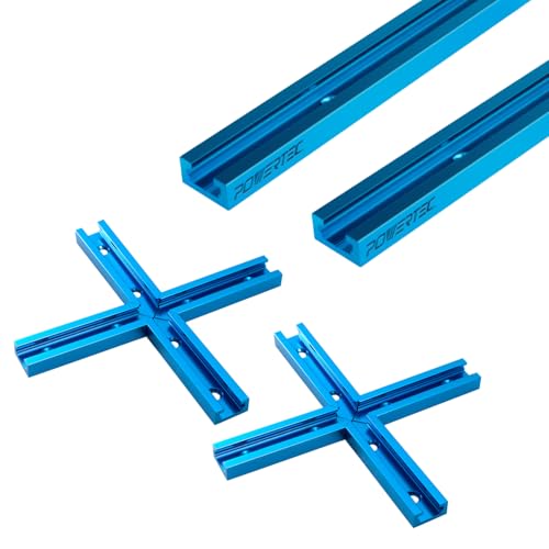 Image of POWERTEC 72220 Universal T-Track with Intersection Kit, 2pc 48 Inch Double-Cut Profile T Tracks & 3 Inch T-Track Intersection with Predrilled Mounting Holes for Woodworking Jigs, Fixtures, Workbench