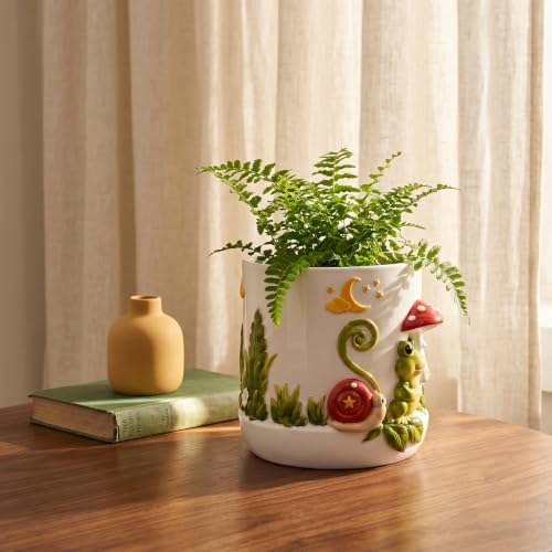 Coniuty Frog Mushroom Planter Pot with Drainage, Frog Flower Vase, Mushrooms Decor Plant Pot for Garden, Entryway, Living Room, Bedroom on Shelf, Table, Cabinet and Windowsill — view 6