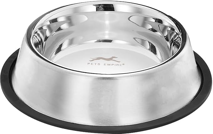 Image of Pets Empire Stainless Steel Dog Bowl with Anti-Skid Base (2500 ML) | Non-Slip Rubber Base, Food & Water Bowl, Mirror Finish, Easy to Clean, Dogs & Cats