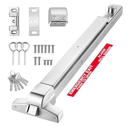VEVOR Push Bar Panic Exit Device, 31" Stainless Steel Commercial Panic Bar for Exit Doors, Emergency Exit Door Hardware with Auto Alarm System and Sticker, for 31"-46" Wood or Metal Door, Silver by VEVOR - Used condition - US$67.44
