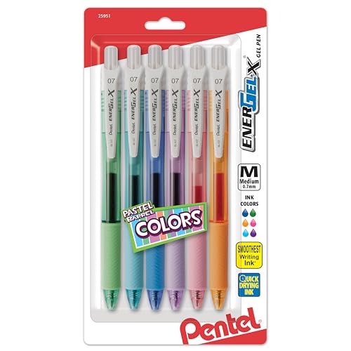 Pentel Energel-X Pastel Barrels Retractable, Medium Line, Assorted Ink Colors Pack of 6 (BL107FBP6M)
