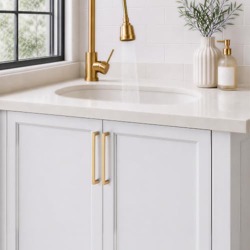 Image of Ravinte Champagne Bronze Kitchen Cabinet Solid Handles,6-1 /4 Inch,5 Pack | Solid Zinc Alloy, Modern Slim Style, Square Design, Deep-Thread Firm Base, Screws Included, for Kitchen Drawers & Cupboards