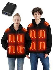 FrostVoyage Beheizbare Hoodie Herren Damen mit Powerbank 18400mAh, 9 Heizzonen Beheizbare Jacke, Beheizter Pullover mit akku, Fleece Heizjacke für Skifahren Motorrad Camping