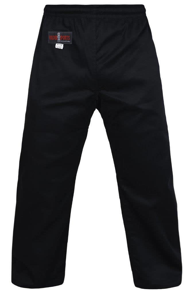 Vader Kids/Adults Karate Trousers Unisex, Martial Arts Training Competition & Tournament Pants Gi Polly Cotton Fabric Kickboxing Aikido Kung Fu Trouser (Black, 00/120cm)