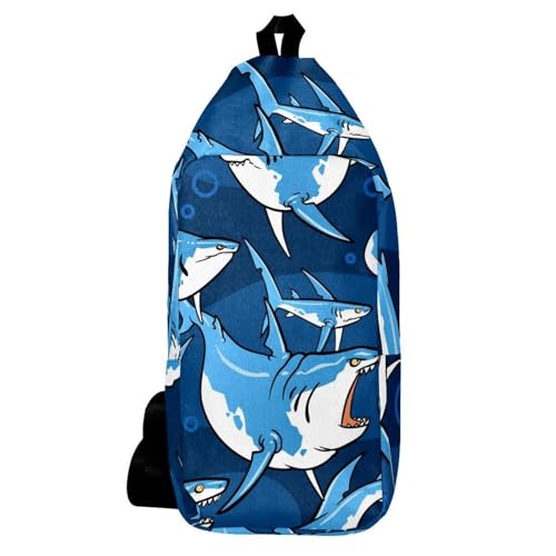 Sac à dos à bandoulière requins féroces bleu pour homme et femme, dimensions 16x36.5x8.4cm
