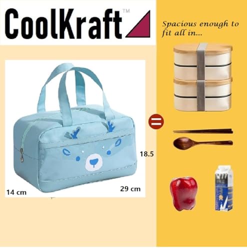 Image of CoolKraft Lunch Bag for School Kids, Girls, Cute Animal Design Bag, Lunch Bag for Office Women Travel Picnic Bag, Insulated Portable Tiffin Bag 29 x 18.5 x 14 cm (Reindeer Sky Blue)