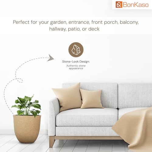 Image of BonKaso 10 Inch Jaguar Round Plant Pots | Highly Durable & Lightweight Polymer Planter for Indoor & Outdoor Use | Flower Pot (Gamla /Gamale) for Home, Office, Garden, Living Room & Balcony (Beige)