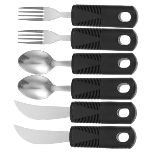 HOLIDYOYO 6pc Matte Black Silverware Set Anti-shake Spoons for Elderly Buffet Serving Utensils Anti-shaking Cutlery Serving Spoons Set