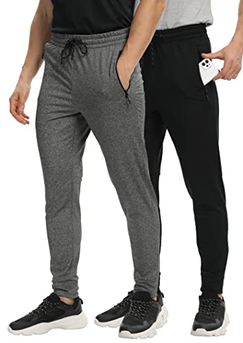 Men's Dry Fit Running Jogger Sweatpants with Zipper Pockets 2-Pack Drawstring Joggers Workout Gym Sweat Pants for Men — view 2
