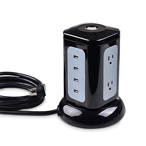 Cable Matters 6 Outlet Surge Protector Tower With 4 Usb Charging Ports (4.2A In Total) And 10 Feet Extra Long Power Cord In Black #TOP6