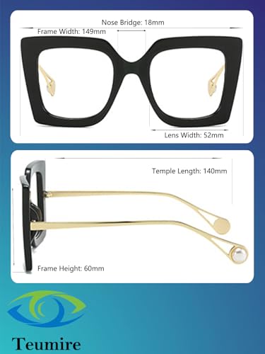 Image of Oversized Square Blue Light Blocking Glasses for Women Thick Fashion Pearl Inlay Arm Eyewear Computer Eyeglasses