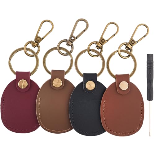 CALFOVERA 4 Colors PU Leather NFC Tag Holder Keyring Portable